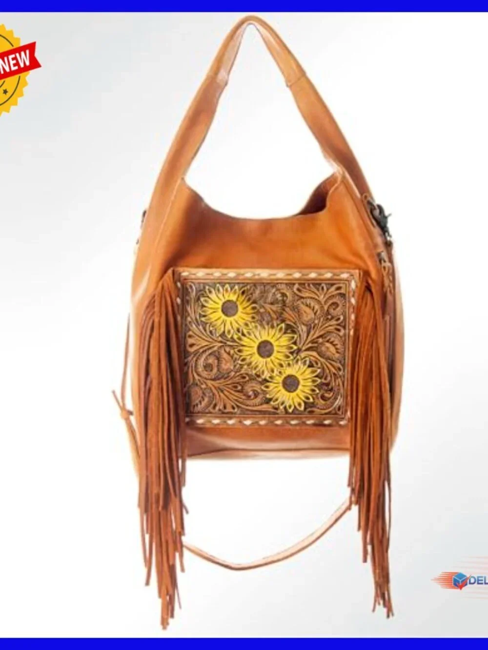 Genuine Leather Hobo Bag Hand Tooled Floral Western Purse with Fringe